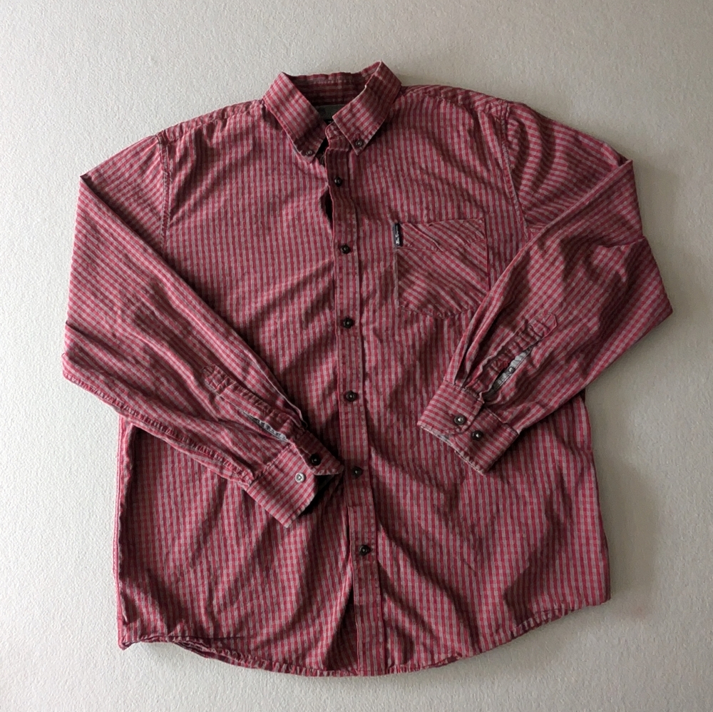 Ben Sherman Mens Long Sleeve Red Grey Striped Button Down Shirt Size L Cotton